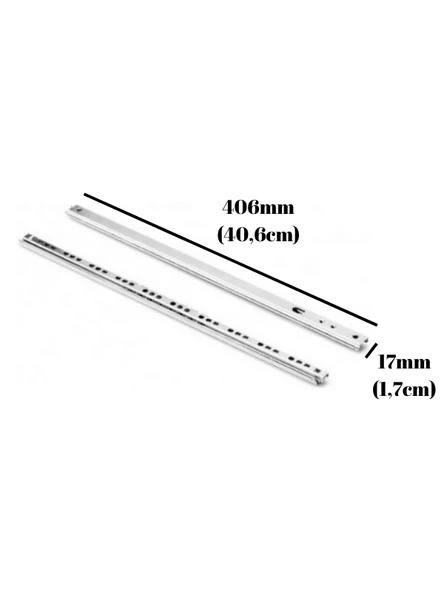 17MM Teleskobik Çekmece Rayı Gömme Bilyeli Ince Ray(40,6CM-34.2CM)(1 Takım) 40.6cm 40.6cm - 2 ADET - 3