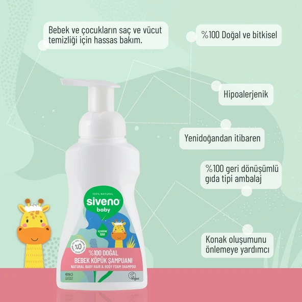 %100 Doğal Bebek Köpük Şampuanı Yenidoğan Saç ve Vücut İçin Nemlendirici Bitkisel Vegan 250 ml - 7
