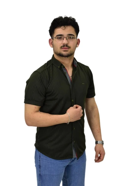 Erkek Spor Silim Fit Kısa Kol Gömlek BGL-ST04480 - Resim 12