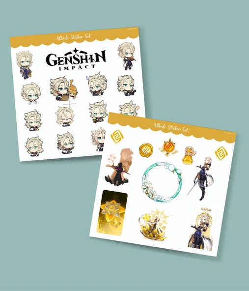 Genshin-Albedo 2 Li Sticker Set Parlak Kağıt-Monstat-Genshin impact-oyun süsleme