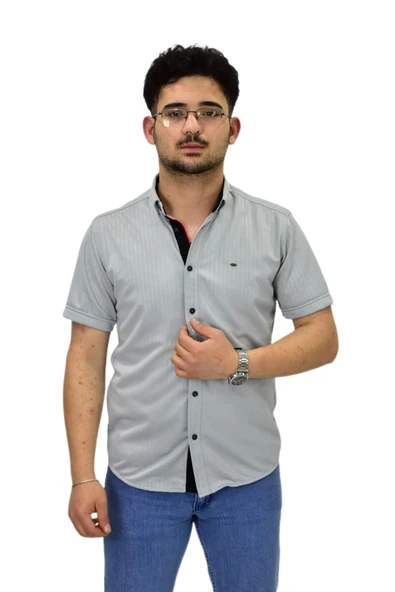 Erkek Spor Silim Fit Kısa Kol Gömlek BGL-ST04480 - Resim 3