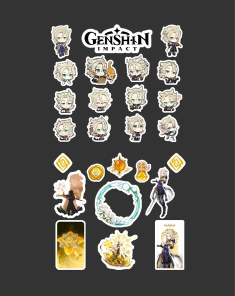 Genshin-Albedo 2 Li Sticker Set Parlak Kağıt-Monstat-Genshin impact-oyun süsleme - 2