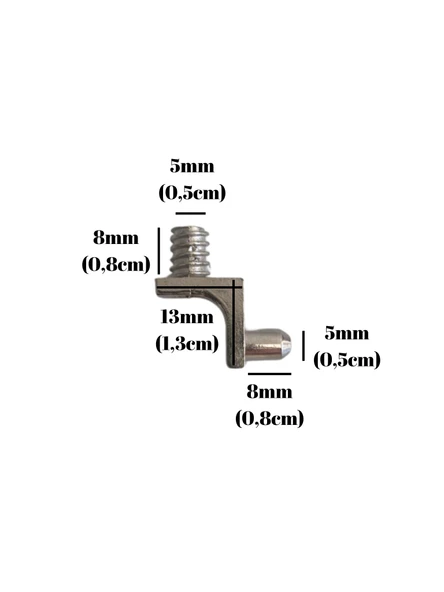 Metal 5mm Vidalı ve Geçme Raf Pimi Dolap Raf Altı Pimi(METAL) Krom KROM - 12 ADET - 3