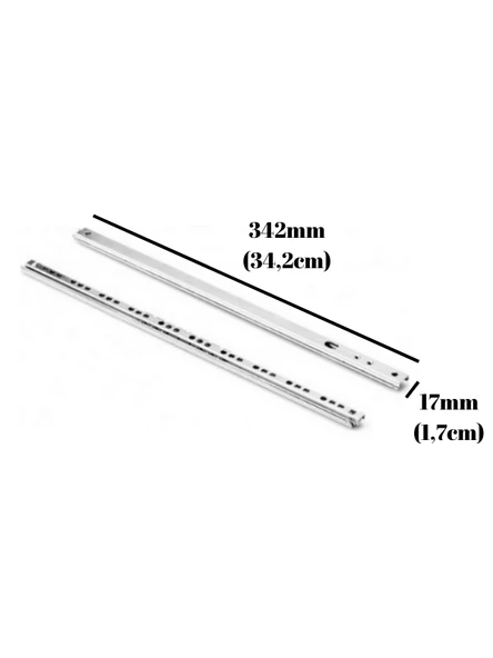 17MM Teleskobik Çekmece Rayı Gömme Bilyeli Ince Ray(40,6CM-34.2CM)(1 Takım) 34.2cm 34.2cm - 2 ADET - 3