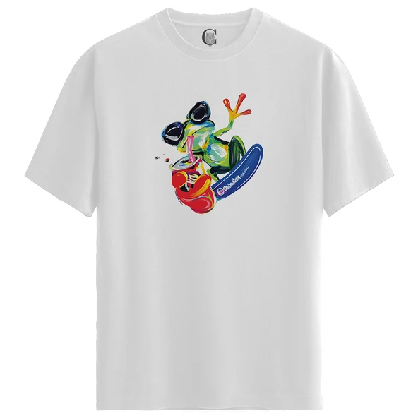 Funky Frog - %100 Pamuklu Kadın Beyaz Tişört - Premium Quality