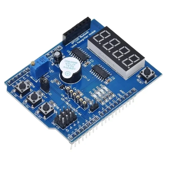Multi Çok Fonksiyonlu Arduino Shield 7 Segment Buzer Button Pot Servo Analog Ds18b20 Lm35 Servo Led ürün görseli