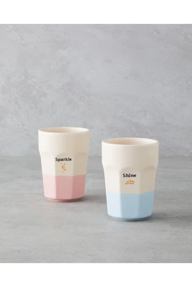 Shine Day Seramik 2'li Bardak 280 ml Pembe - Mavi