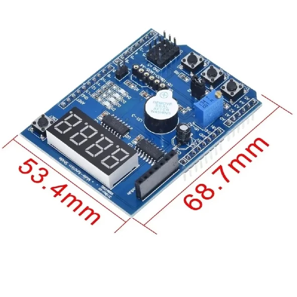 Multi Çok Fonksiyonlu Arduino Shield 7 Segment Buzer Button Pot Servo Analog Ds18b20 Lm35 Servo Led - Resim 6