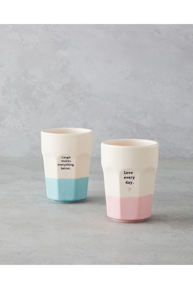 Shine Day Seramik 2'li Bardak 280 ml Pembe - Mavi - 1