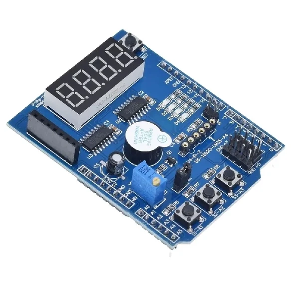Multi Çok Fonksiyonlu Arduino Shield 7 Segment Buzer Button Pot Servo Analog Ds18b20 Lm35 Servo Led - Resim 2