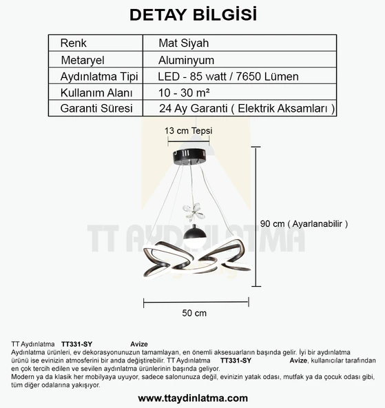 TT Aydınlatma TT331-TPL-SY  Mat Siyah Tek Toplu 3 Renk Modüllü Ledli Avize - Resim 4