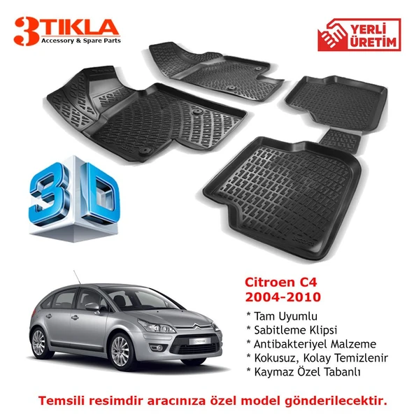 Citroen C4 2004-2010 Premium 3D Havuzlu Paspas Seti