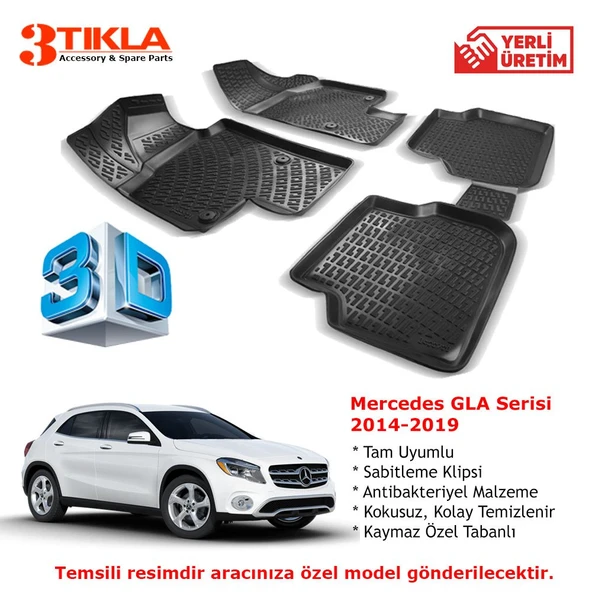 Mercedes GLA Serisi 2014-2019 Premium 3D Havuzlu Paspas Seti