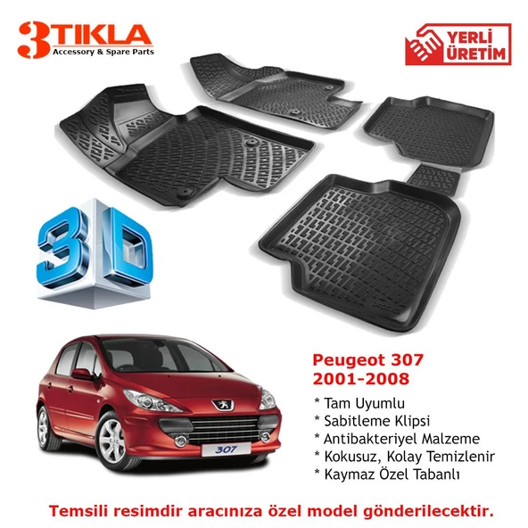 Peugeot 307 2001-2008 Premium 3D Havuzlu Paspas Seti