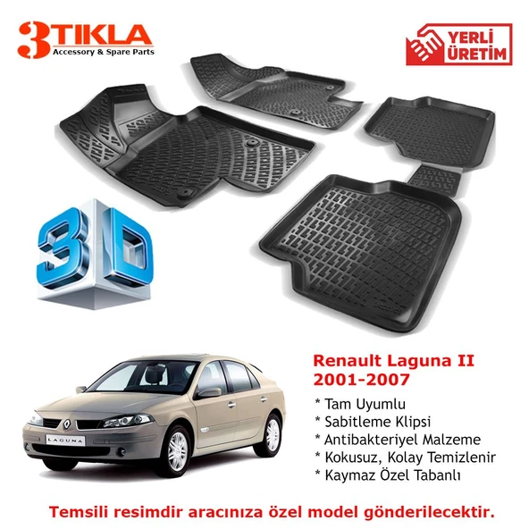 Renault Laguna II 2001-2007 Premium 3D Havuzlu Paspas Seti