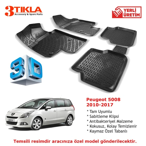 Peugeot 5008 2010-2017 Premium 3D Havuzlu Paspas Seti