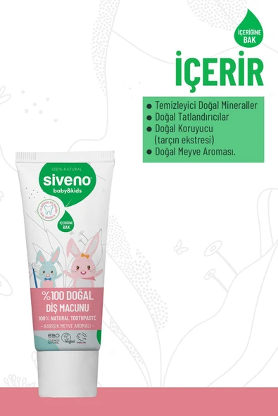 Siveno %100 Doğal Diş Macunu Bebek ve Çocuk İçin Karışık Meyve Aromalı Florürsüz 50 ml - 6