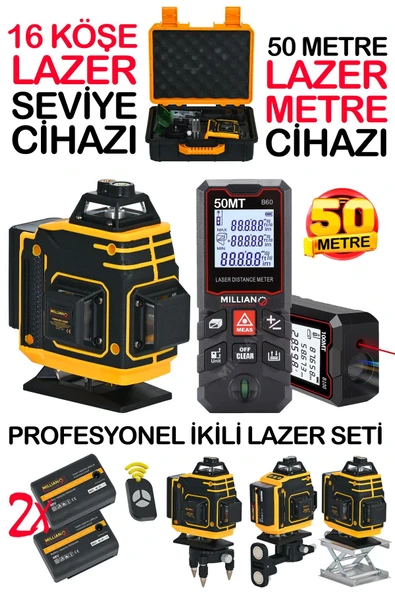 16 Köşe Çizgi Hizalama Lazer Seviye Hizalama Makinesi + 50 Metre Yüksek Hassasiyet Lazer Metre Ölçer