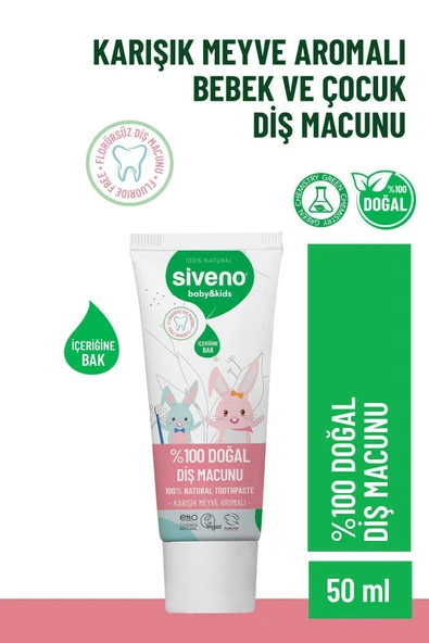 Siveno %100 Doğal Diş Macunu Bebek ve Çocuk İçin Karışık Meyve Aromalı Florürsüz 50 ml - 3