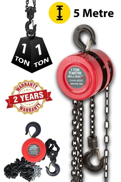 Profesyonel Teknoloji Daflong CR-7500 Zincirli Caraskal Paslanmaz Çelik 1 Ton 5 Metre Ceraskal Vinç