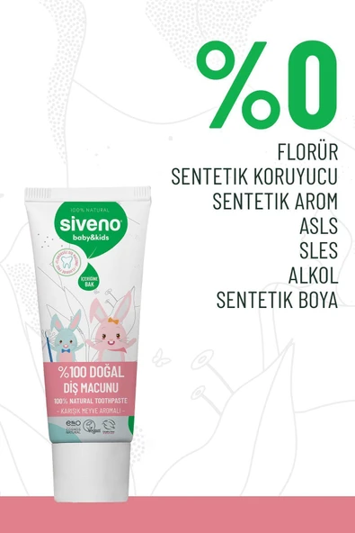 Siveno %100 Doğal Diş Macunu Bebek ve Çocuk İçin Karışık Meyve Aromalı Florürsüz 50 ml - 5