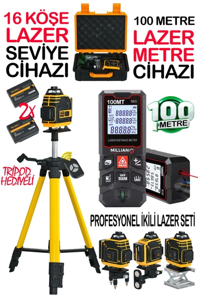 16 Köşe Çizgi Hizalama Lazer Seviye + 100 Metre Yüksek Hassasiyet Lazer Metre Ölçer