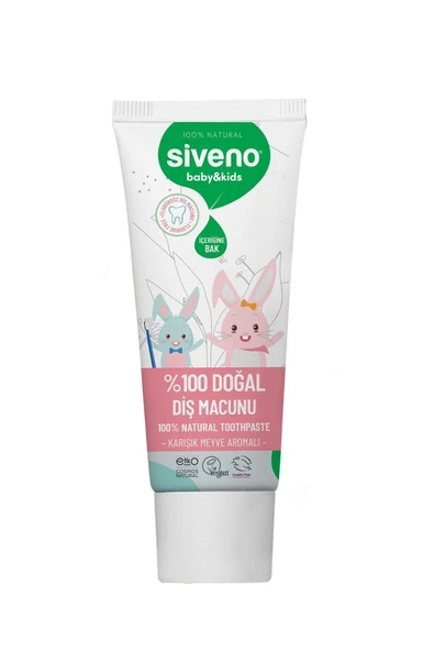 Siveno %100 Doğal Diş Macunu Bebek ve Çocuk İçin Karışık Meyve Aromalı Florürsüz 50 ml - 4