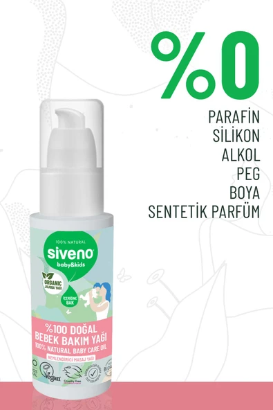Siveno %100 Doğal Bebek Yağı Organik Jojoba Bakım Masaj Yağı Parafinsiz Bitkisel Vegan 50 ml