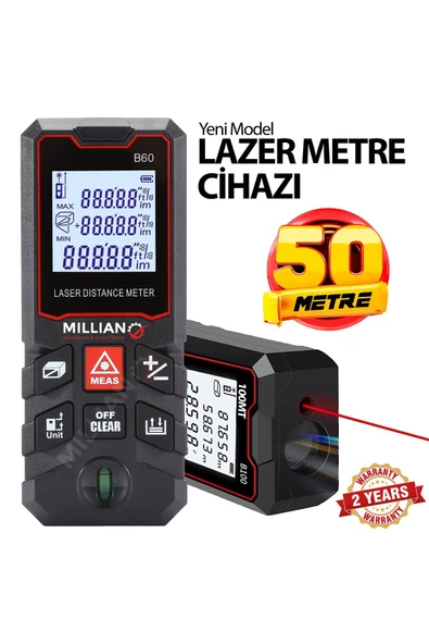 50 Metre Yüksek Hassasiyet Lazer Metre Ölçer LCD Dijital Ekran Su Terazili Lazermetre Lazerli