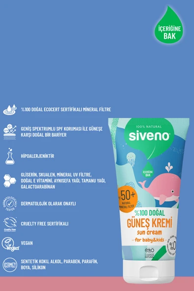 Siveno %100 Doğal Bebek Güneş Kremi- Leke Karşıtı Antioksidan Nemlendirici Bitkisel Vegan Uva Uvb 50spf - 6
