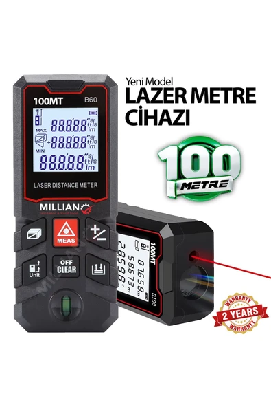Yüksek Hassasiyet 100 Metre Lazer Metre Ölçer LCD Dijital Ekran Su Terazili Lazermetre Lazerli