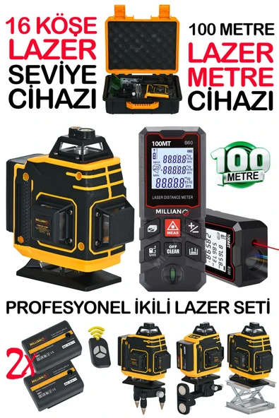 16 Köşe Çizgi Hizalama Lazer Seviye Hizalama Cihazı + 100 Metre Yüksek Hassasiyet Lazer Metre Ölçer