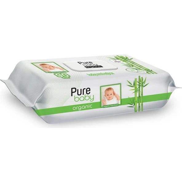 Pure Baby  Wipes Islak Havlu Mendil 90 Yaprak Organic Bambu Plastik Kapaklı