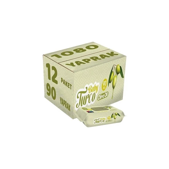Baby Turco  Islak Havlu Zeytinyağlı 90 Yaprak x 12 Adet