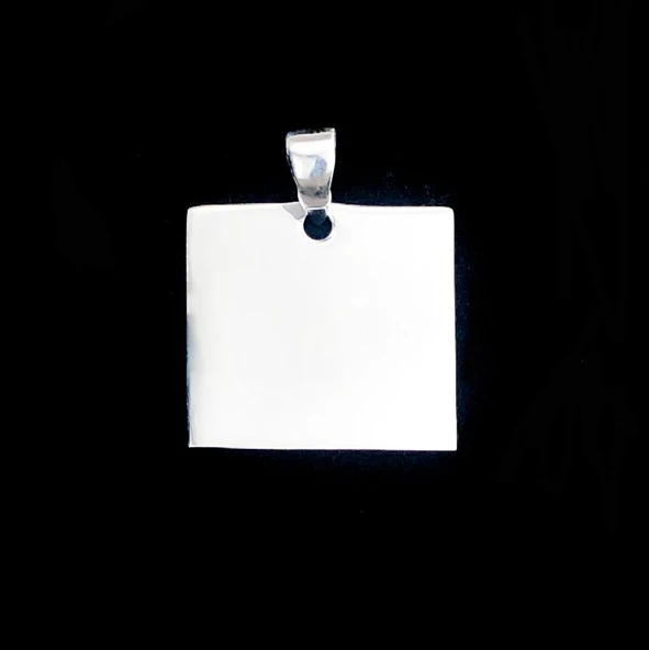 Kare Düz Parlak 925 Ayar Gümüş Kolye Ucu - Resim 2