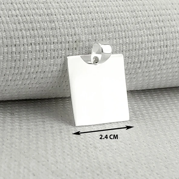 Kare Düz Parlak 925 Ayar Gümüş Kolye Ucu - Resim 3