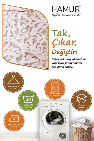 Yıkanabilir Puf Tabure Kılıfı Tak-Çıkar-Değiştir-Yenile Orta Sehpa Kılıfı By Motif Bej - 4