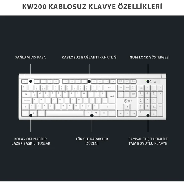 Lecoo Kw200 Kablosuz Klavye & Mouse Set Beyaz - 6
