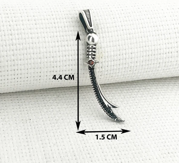 925 Ayar Gümüş Kırmızı Taşlı Zülfikar Kolye Ucu - Resim 3