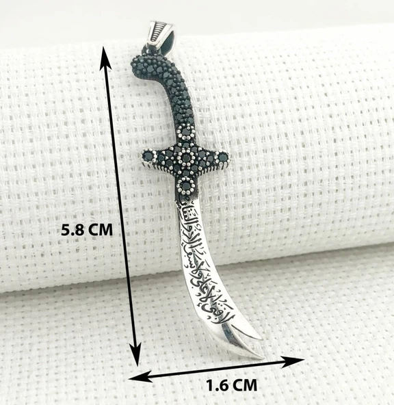 925 Ayar Gümüş La Feta İlla Ali La Seyfe İlla Yazılı Zülfikar Kolye Ucu - Resim 3