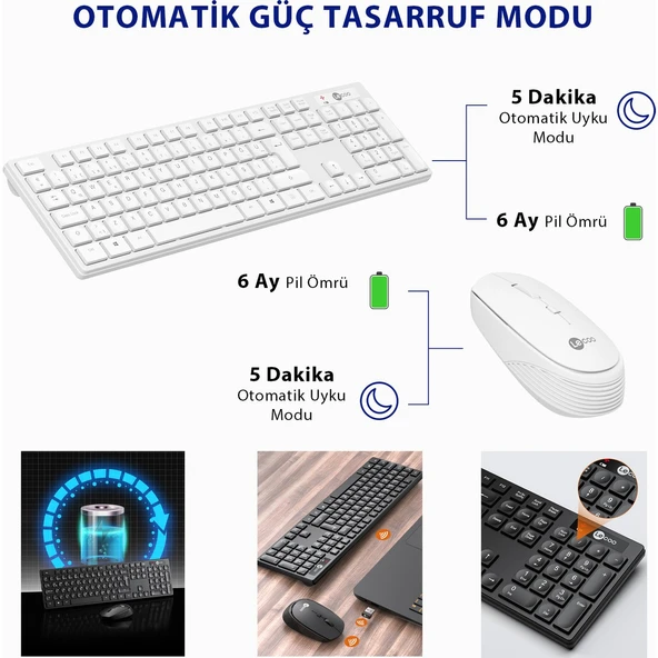 Lecoo Km2001 Klavye & Mouse Kablosuz Set Beyaz - 4