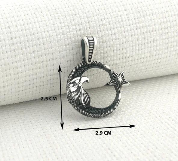 925 Ayar Gümüş Kartal Başlı Ayyıldız Kolye Ucu - Resim 3