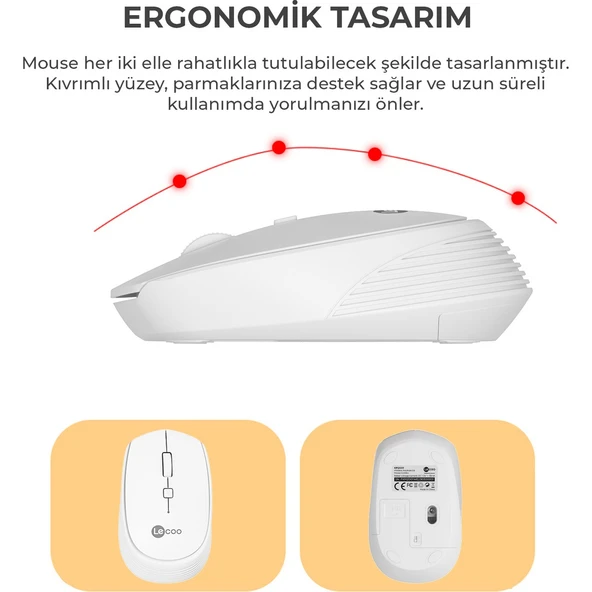 Lecoo Km2001 Klavye & Mouse Kablosuz Set Beyaz - 6