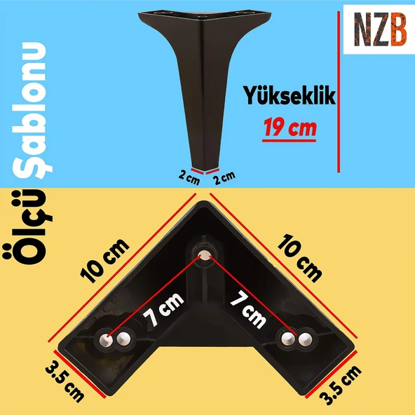 Lüks Mobilya Kanepe Sehpa TV Ünitesi Koltuk Ayağı 19 cm Siyah Baza Ayak 4 Adet - Resim 2