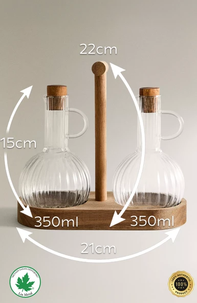 2 Li Yağdanlık Seti 350ml Ahşap Stantlı Mantar Kapaklı - 4