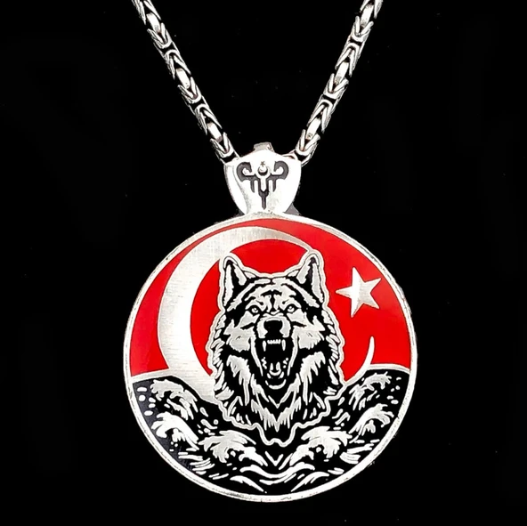 Ayyıldız 925 Ayar Gümüş Bozkurt Kral Zincir Kolye - Resim 2