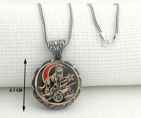 Ayyıldız 925 Ayar Gümüş Üç Hilal Bozkurt Kolye - Resim 3