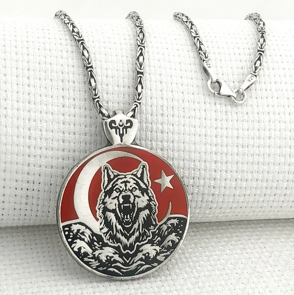 Ayyıldız 925 Ayar Gümüş Bozkurt Kral Zincir Kolye ürün görseli