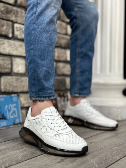 ET0324 İçi Dışı Hakiki Deri Rahat Taban Beyaz Sneakers Casual Erkek Ayakkabı