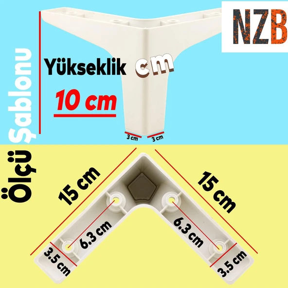 Mobilya Kanepe Sehpa TV Ünitesi Koltuk Ayağı 10 cm Beyaz Baza Ayak 4 Adet - Resim 2